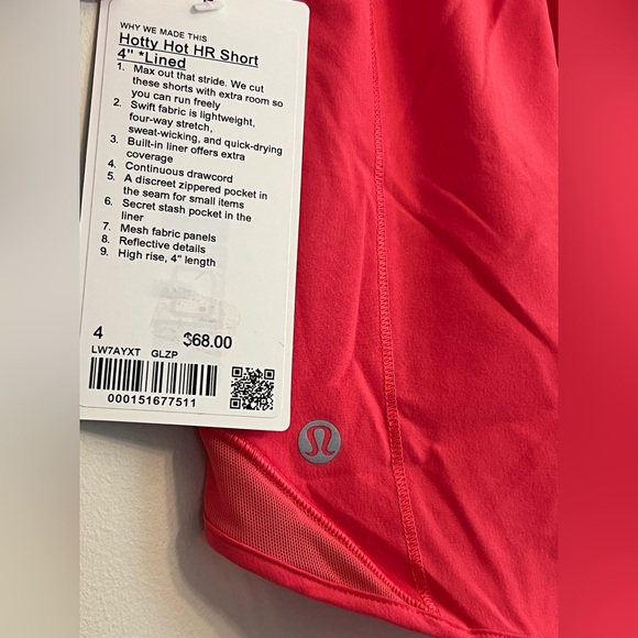 NWT Lululemon Hotty Hot HR Shorts, 4” Inseam, Glazed Pink” color, Lined, size 4 - Picture 3 of 3